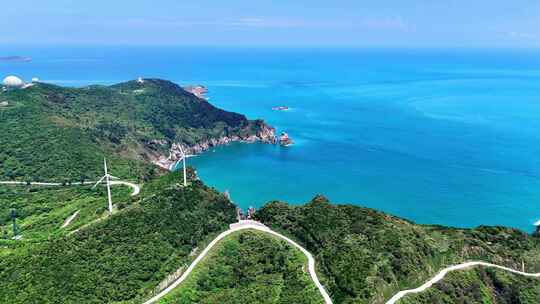 航拍晴朗的台州大陈岛绝美风景