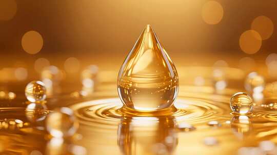 金色液体水滴微距画面