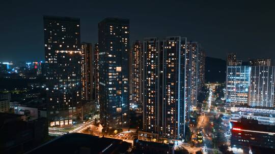 夜景视频深圳龙岗高层住宅林立的高楼灯光