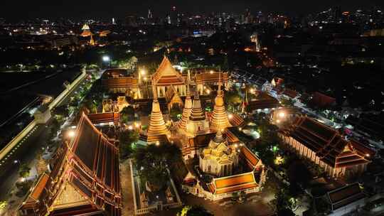原创 泰国曼谷卧佛寺大皇宫城市航拍夜景