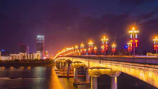 湖南株洲大桥夜景延时