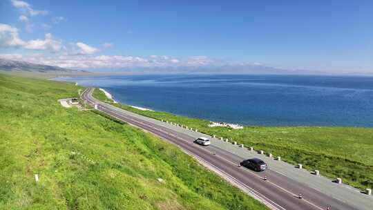 新疆赛里木湖松树头公路旅行自然风光航拍