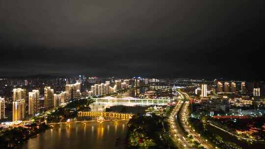 漳州夜景延时航拍九龙江西溪夜景城市风光