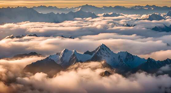 雪山云雾阳光山峰云海日出自然生态环境风景