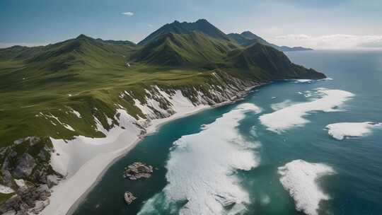 高山与海洋相连的壮丽自然风光