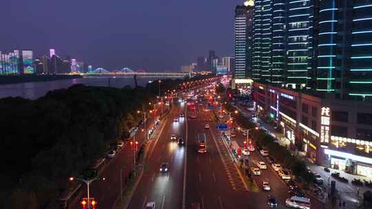 航拍繁华城市道路车流夜景