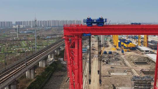 上海高架桥梁工程施工地视频素材模板下载
