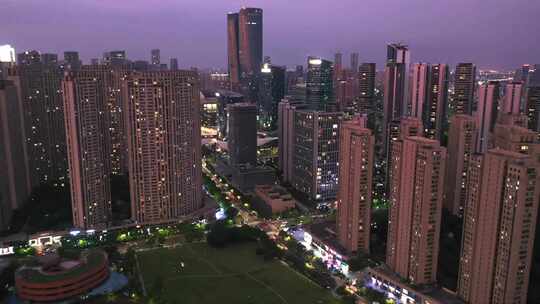 杭州滨江区高层城市居住区夜景航拍