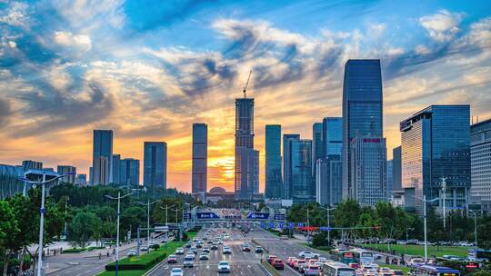 济南经十路CBD晚霞夕阳延时8K