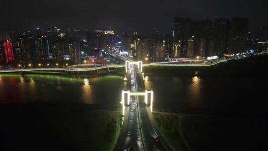 城市航拍泉州田安大桥夜景灯光