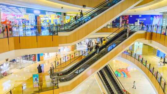 商场购物中心扶梯与流动人群延时视频素材模板下载