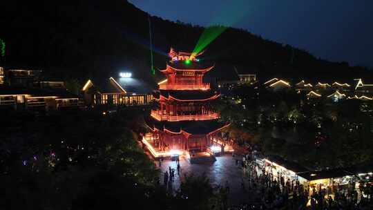 江西上饶葛仙村夜景航拍山区旅游景点风光