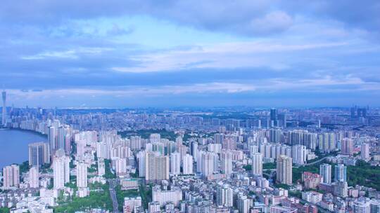广州城市蓝天白云全景航拍风光