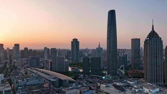 天津城市夕阳航拍空镜
