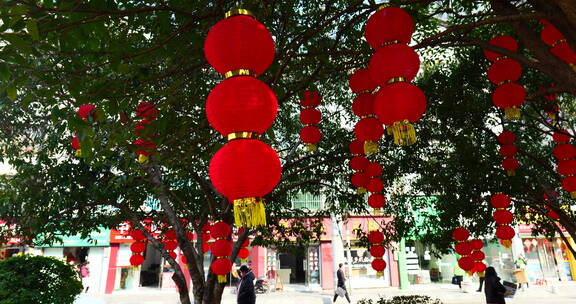 小区春节灯笼氛围新年空镜头4k