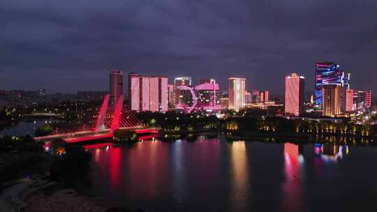 城市河流高楼桥梁夜景亮化