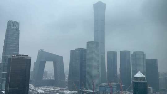 北京城市cbd国贸中国尊冬天雪景