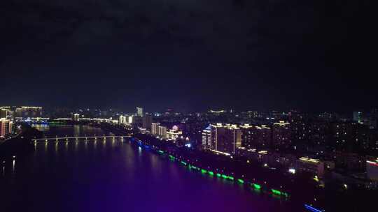 江西赣州章江大桥夜景灯光航拍视频素材模板下载