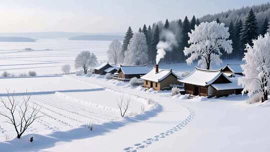 冬至冬季立冬入冬雪景4K