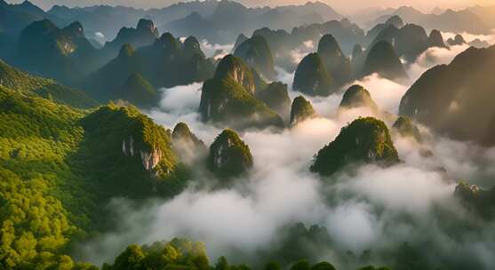 桂林山水合集山峰云海群山云雾缭绕自然风景