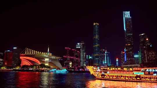 广州塔CBD城市珠江夜景视频素材模板下载