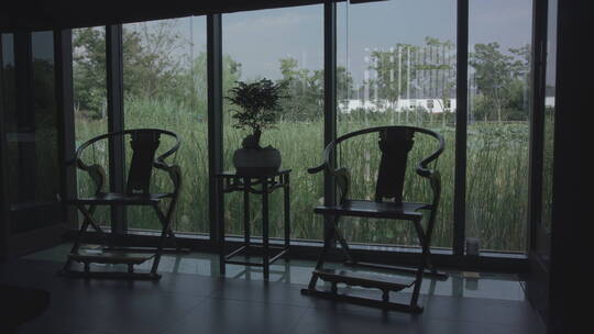 武汉东湖曲港听荷地拍内景桌子椅子709视频素材模板下载