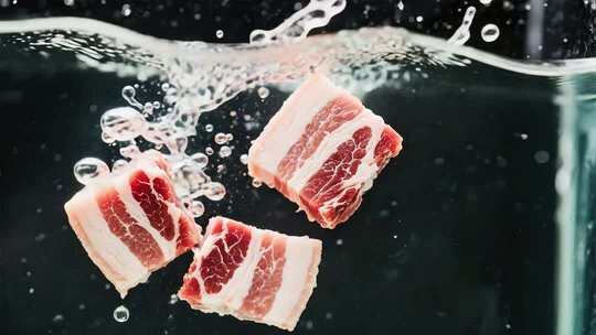 五花肉入水溅起水花素材