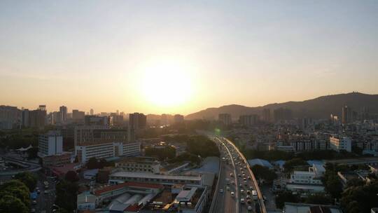 广州 城市 夜景 天际线 夕阳 车流 交通