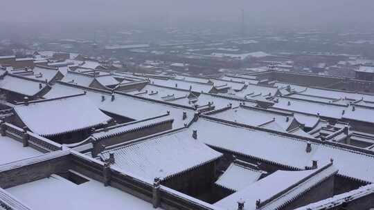 山西王家大院雪景冬季下雪航拍