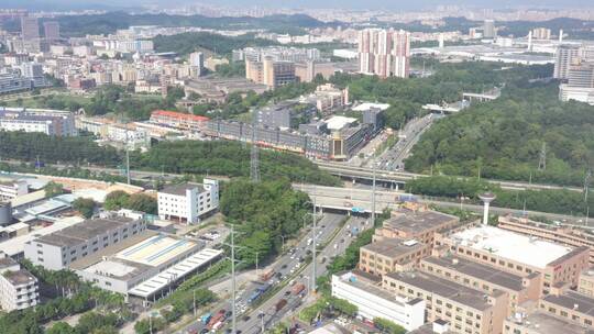 航拍深圳龙华区观澜道路与建筑