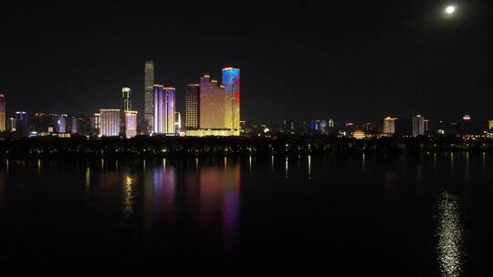 城市航拍湖南长沙五一商圈夜景