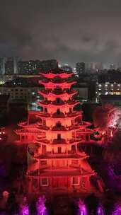 竖屏航拍甘肃张掖木塔寺木塔近景夜景灯光