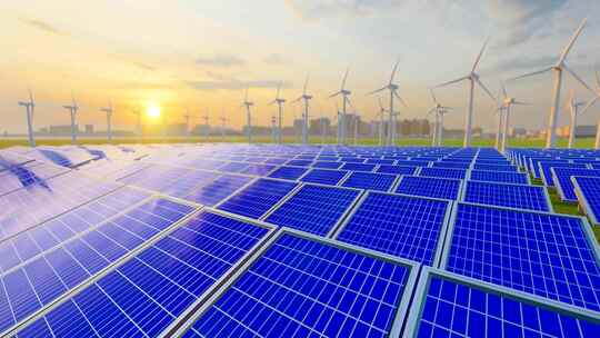 工业化城市新能源太阳能风能发电设施视频素材模板下载