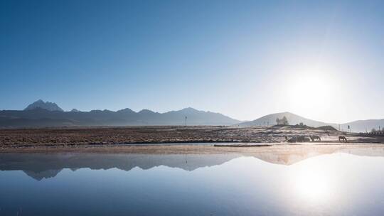 塔公草原雪山冬天的日出延时摄影