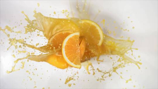 料理机旋转的橙汁橙子