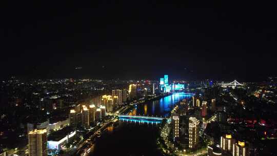 福建福州闽江两岸夜景灯光航拍