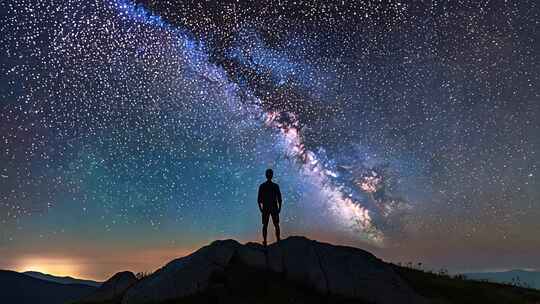 男人在山顶仰望星空夜晚星河旅行天文