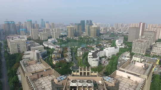 武汉航拍软件园湖面绿化大远景