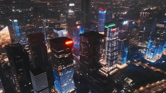 广州新CBD琶洲群楼夜景灯光秀航拍4K视频