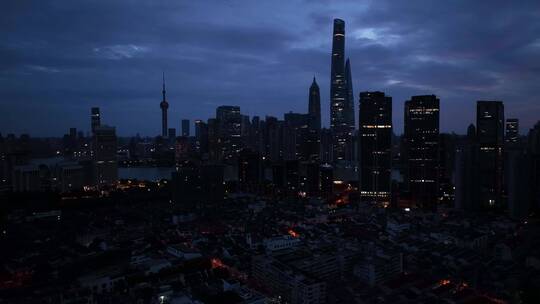 上海城市高架城市天际线夜景航拍