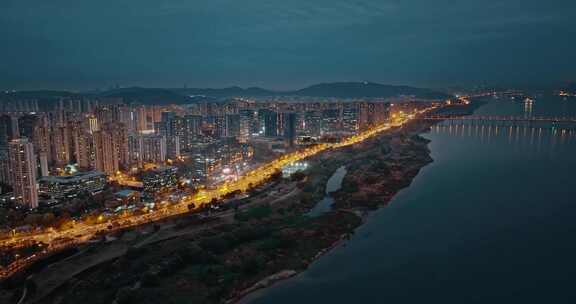 4k长沙洋湖新城夜景航拍