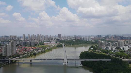 城市延时江西赣州地标飞龙大桥延时摄影航拍