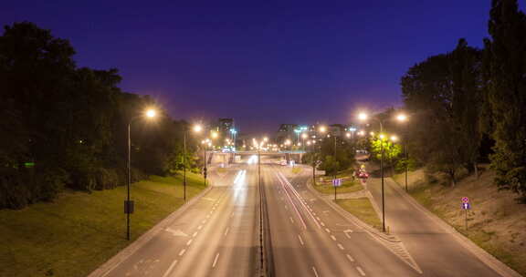 华沙交通夜间延时