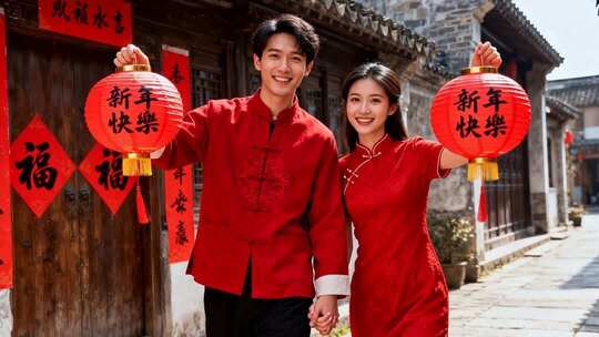 新年情侣温馨浪漫家庭家人春节人物