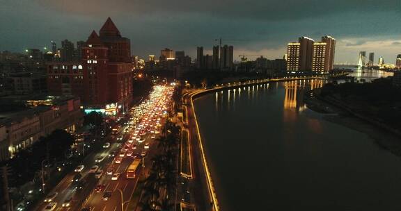 航拍海南城市夜景