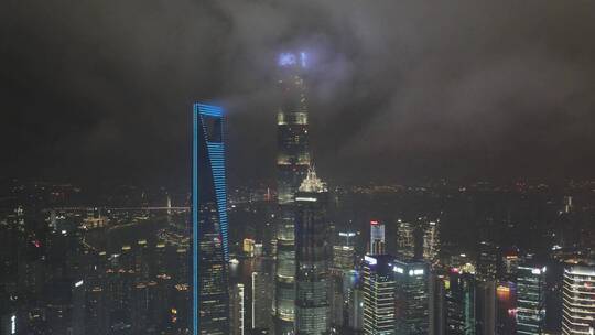 上海三件套夜景航拍风光视频素材模板下载