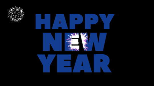 新年快乐蓝色字体背景和烟花