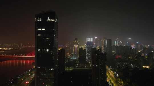 南昌新华保险大厦夜景航拍城市建筑夜晚风光视频素材模板下载
