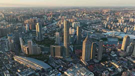 天津城市夕阳航拍