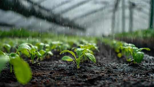 温室中动植物幼苗生长画面